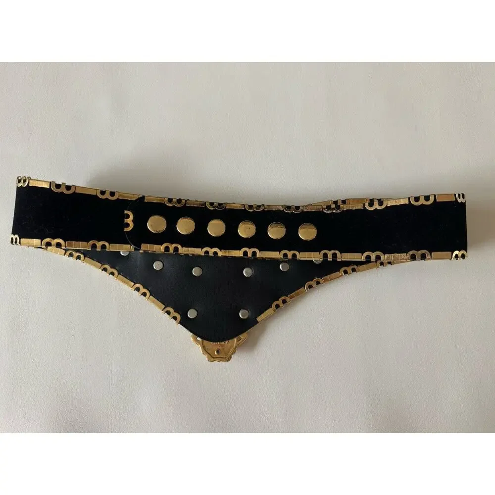 Vintage Baroque Faux Pearl Corset Belt Gold Filigree Black Velvet Maximalist